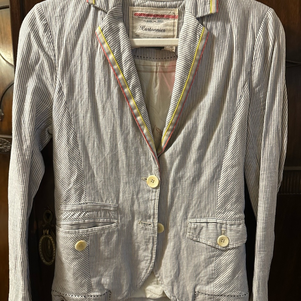 Cartonnier Women's Pinstripe Blazer with Colorful Trim